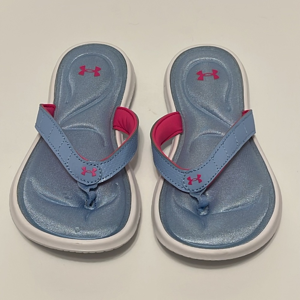 Under Armour Sandals Youth Kids Girls Size 1 Blue & Pink Foam Thong Flip Flops